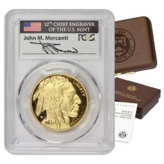 2021-W $50 Gold Buffalo PCGS PR70DCAM AR Mercanti Label w/ OGP