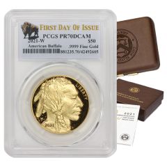 2021-W $50 Gold Buffalo PCGS PR70DCAM FDOI Bison Label w/ OGP 
