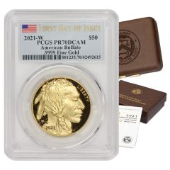 2021-W $50 Gold Buffalo PCGS PR70DCAM FDOI Flag w/ OGP 
