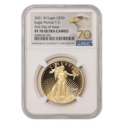 2021-W $50 Gold Eagle T2 NGC PF70UCAM FDOI Eagle Label 