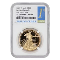 2021-W $50 Gold Eagle NGC PF70UCAM FDOI Blue Label OGP Obverse