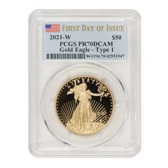 2021-W $50 Gold Eagle PCGS PR70DCAM FDOI OGP Obverse

