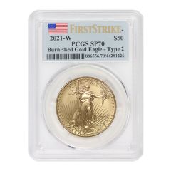 2021-W $50 Gold Eagle T2 PCGS SP70 FS Flag w/OGP Obverse