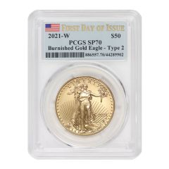 2021-W $50 Gold Eagle T2 PCGS SP70 FDOI Flag w/OGP Obverse