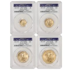 Set of 4 2021-(W) Gold Eagles T2 PCGS MS70 FS WP Obverse