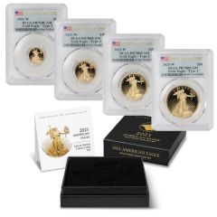 Set of 4 2021-W Gold Eagles T2 PCGS PR70DCAM FDOI Flag w/OGP
