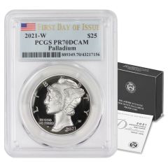 2021-W $25 Palladium Eagle PCGS PR70DCAM FDOI Flag Label w/ OGP