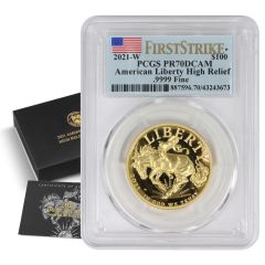 2021-W $100 Gold High Relief Liberty PCGS PR70DCAM FS Flag Label OGP
