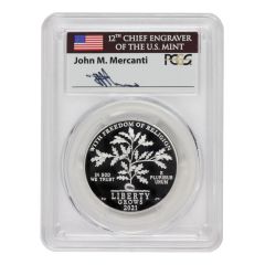 2021-W $100 Platinum Eagle PCGS PR70DCAM FDOI Mercanti Label Obverse
