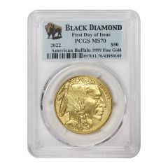 2022 $50 Gold Buffalo PCGS MS70 FDOI Black Diamond Label