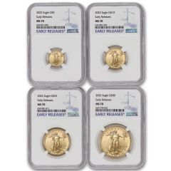Set of 4 2022 Gold Eagles NGC MS70 ER Obverse