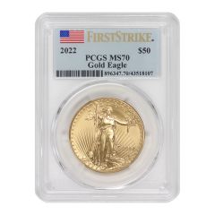 2022 $50 Gold Eagle PCGS MS70 FS Flag Ovbverse

