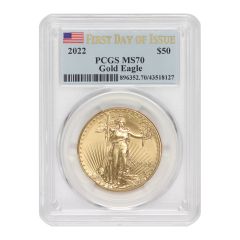 2022 $50 Gold Eagle PCGS MS70 FDOI Flag Obverse
