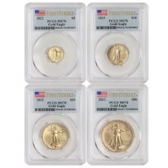 Set of 4 2022 Gold Eagles PCGS MS70 FS Flag Obverse