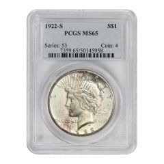 1922-S $1 Silver Peace PCGS MS65