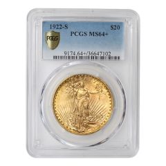 1922-S $20 Gold Saint Gaudens PCGS MS64+ Obverse