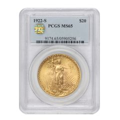 1922-S $20 Gold Saint Gaudens PCGS MS65 PQ Obverse