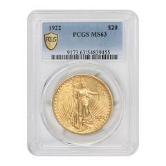1922 $20 Gold Saint Gaudens PCGS MS63