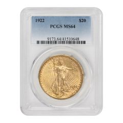 1922 $20 Gold Saint Gaudens PCGS MS64