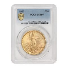 1922 $20 Gold Saint Gaudens PCGS MS66 Obverse