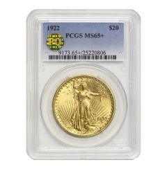 1922 $20 Gold Saint Gaudens PCGS MS65+ PQ Obverse