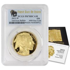 2022-W $50 Gold Buffalo PCGS PR70DCAM FDOI Bison Label w/ OGP