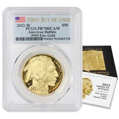 2022-W $50 Gold Buffalo PCGS PR70DCAM FDOI Flag Label OGP