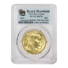 2023 $50 Gold Buffalo PCGS MS70 FDOI Black Diamond Label