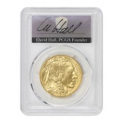2023 $50 Gold Buffalo PCGS MS70 FDOI Hall Label Obverse
