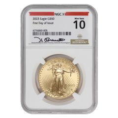 2023 $50 Gold Eagle NGC MS10 FDOI NGCX Bressett Red Book Label