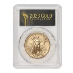 2023 $50 Gold Eagle PCGS FDOI Black Gold Label Obverse