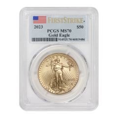 2023 $50 Gold Eagle PCGS MS70 FS Flag Label Obverse

