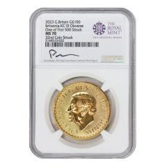 Great Britain 2023 £100 Gold Britannia KCIII NGC MS70 32nd Coin Struck Morgan Label Obverse