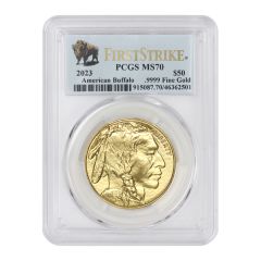 2023 $50 Gold Buffalo PCGS MS70 FS Bison Label Obverse