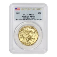 2023 $50 Gold Buffalo PCGS MS70 FDOI Flag Obverse
