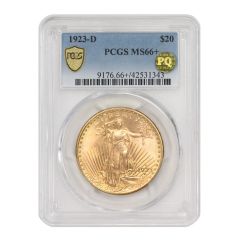 1923-D $20 Gold Saint Gaudens PCGS MS66+ PQ Obverse