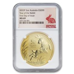 Australia 2023-P 2 oz $200 Gold Year of the Rabbit NGC MS69 FDOI Lunar Label Obverse