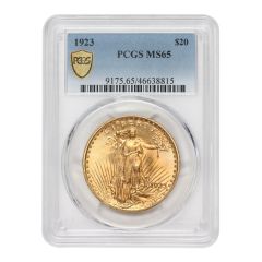 1923 $20 Gold Saint Gaudens PCGS MS65 Obverse