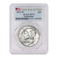 2023-W $25 Burnished Palladium Eagle PCGS SP70 FDOI Flag Label w/ OGP Obverse


