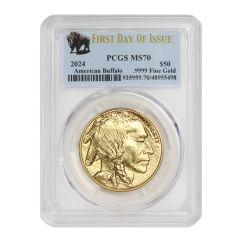 2024 $50 Gold Buffalo PCGS MS70 FDOI Bison Label Obverse

