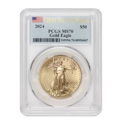 US G$50 Eagle 2024 PCGS MS70 First Day of Issue Flag Label Obverse

