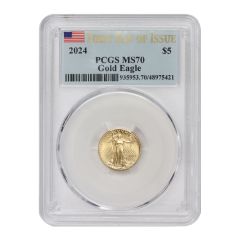 2024 $5 Gold Eagle PCGS MS70 FDOI Flag Label