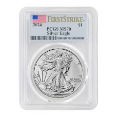 US S$1 Eagle 2024 PCGS MS70 First Strike Flag Label Obverse