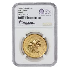 Great Britain 2024 £100 Gold Lion & Eagle NGC MS70 24th Coin Struck Jessopp Label
