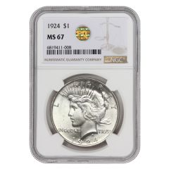 1924 $1 Silver Peace NGC MS67 PQ