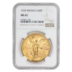 Mexico 1924 Gold 50 Peso NGC MS62 Obverse