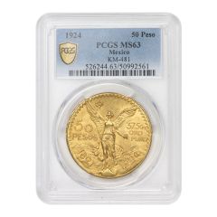Mexico 1924 Gold 50 Peso PCGS MS63