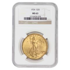 1924 $20 Gold Saint Gaudens NGC MS63