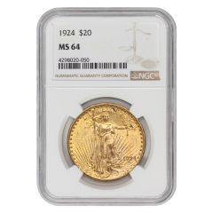 1924 $20 Gold Saint Gaudens NGC MS64 Obverse