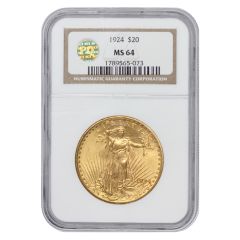 1924 $20 Gold Saint Gaudens NGC MS64 PQ Obverse